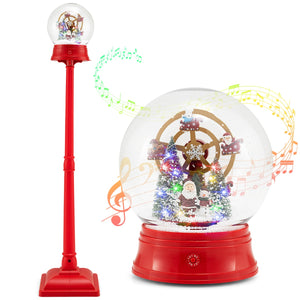 Lampione stradale musicale di natale nevicata soffiante e 15 luci LED colorate-Globo della neve su supporto con babbo natale e ruota panoramica