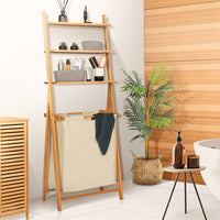 IDMarket - LANA Cesto portabiancheria a 2 scomparti in bambù con ripiani in tessuto ecrù