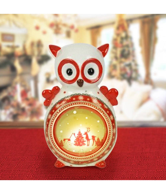 Lanterna Ceramica Gufo Con Candela Elettrica 21 Cm Decorazioni Natalizie         