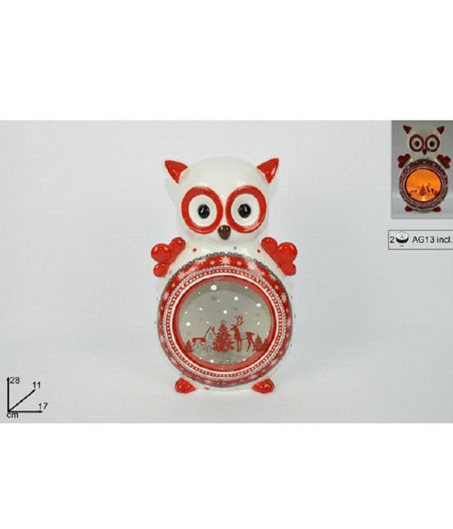 Lanterna Ceramica Gufo Con Candela Elettrica 28 Cm Decorazioni Natalizie         