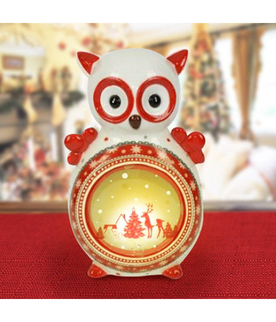 Lanterna Ceramica Gufo Con Candela Elettrica 28 Cm Decorazioni Natalizie         