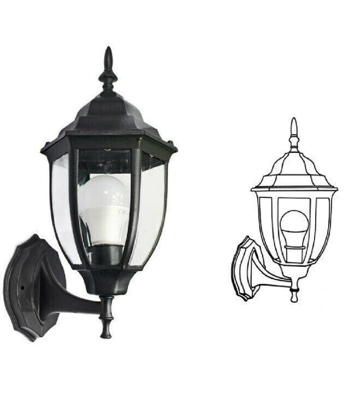 Lanterna Da Giardino Antica Lampada Parete Applique Da Esterno A Muro Retrò Es09  Nero       