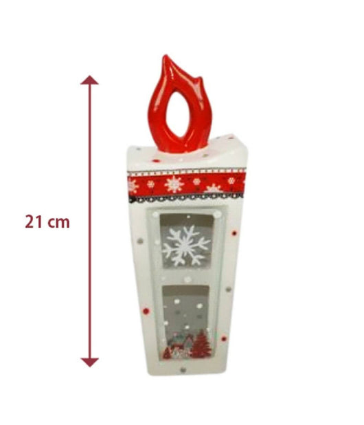 Lanterna In Ceramica Candela Con Lumino Elettrico 21 Cm Decorazioni Natalizie         