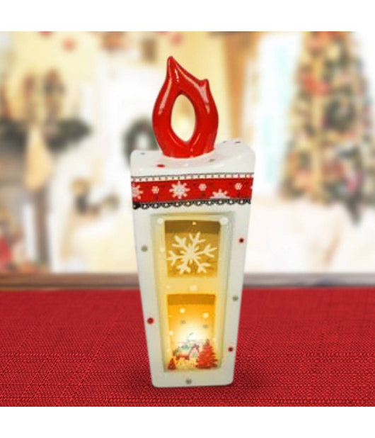 Lanterna In Ceramica Candela Con Lumino Elettrico 28 Cm Decorazioni Natalizie         