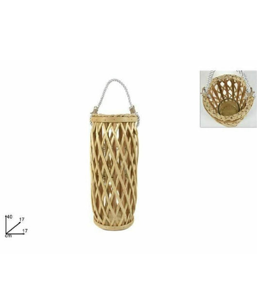 Lanterna In Vimini Naturale Porta Candela Altezza 40 X 17 X 17 Cm         