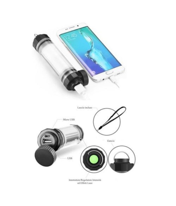 Lanterna Led Torcia Portatile Lampada Emergenza Ricaricabile Usb Powerbank 10400mah         