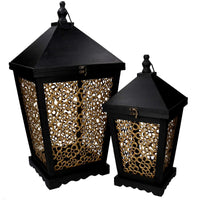 Lanterna legno 1-2 fiori oro e nero cm 32x32h62
