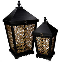 Lanterna legno 1-2 fiori oro e nero cm 32x32h62
