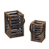 Lanterna legno 1-2 marrone con manico corda quadro cm19x19h28,5