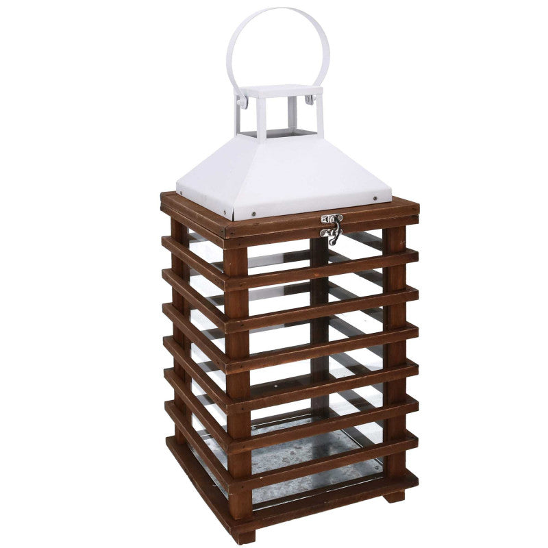 Lanterna legno marrone rettangolare cm 23,5x23h49