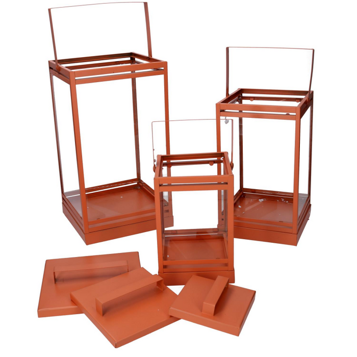 Lanterna metallo 1-3 arancione cm 18x18h36,3/42,5