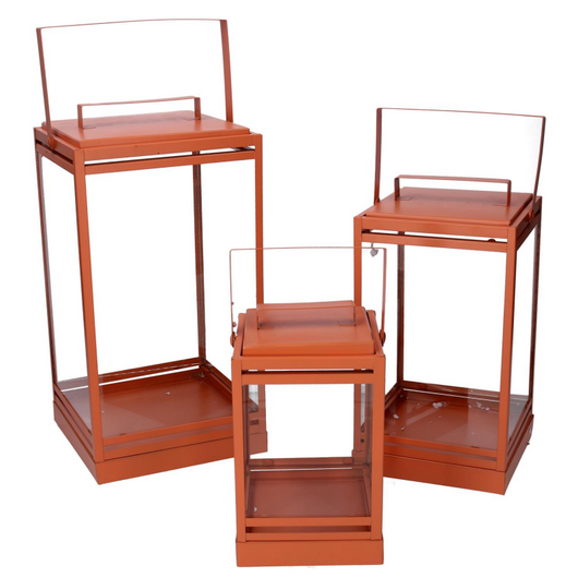 Lanterna metallo 1-3 arancione cm 18x18h36,3/42,5
