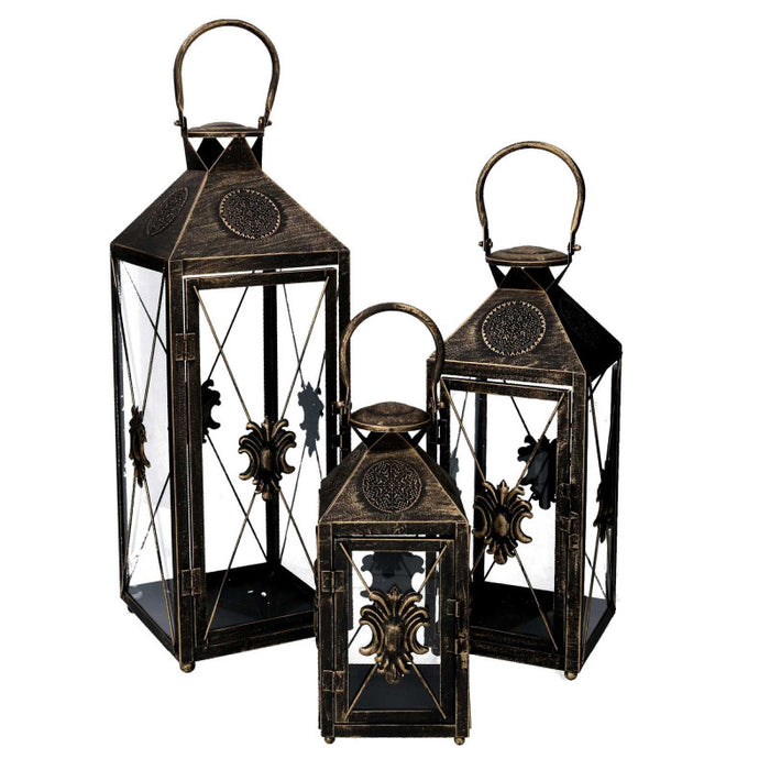 Lanterna metallo 1-3 nero e oro cm19x19h54/66