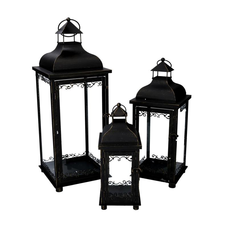 Lanterna metallo 1-3 nero e oro cm20x20h53,2