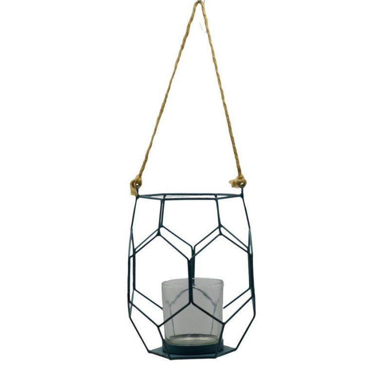 Lanterna metallo blu cm 16,5x16,5h18,5