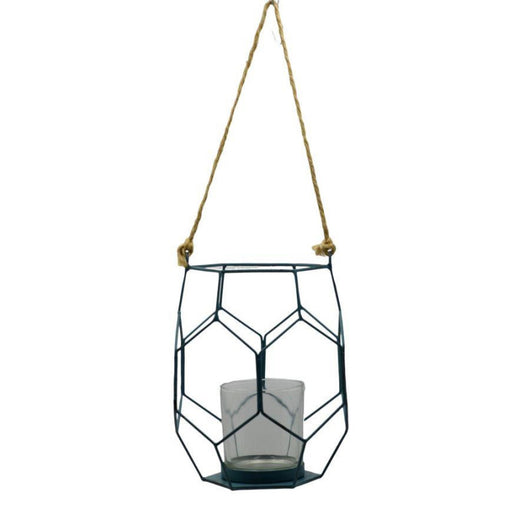 Lanterna metallo blu cm 16,5x16,5h18,5