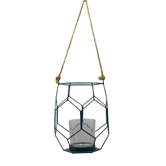 Lanterna metallo blu cm 16,5x16,5h18,5