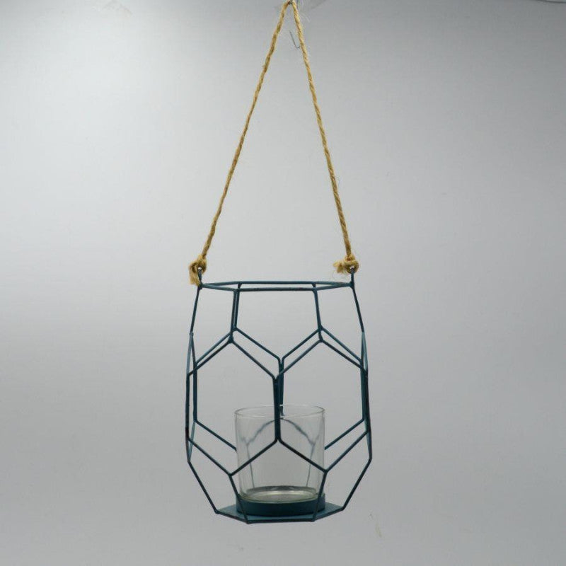 Lanterna metallo blu cm 16,5x16,5h18,5