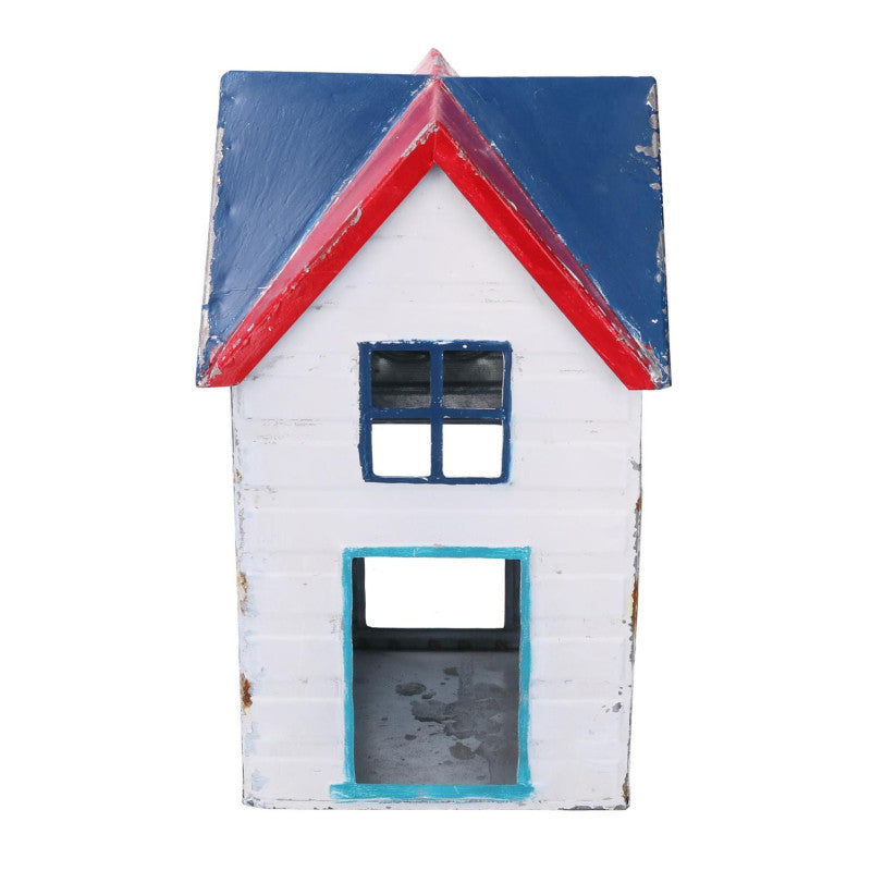 Lanterna metallo mare casetta bianco blu quadro cm 19x19h29