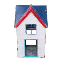 Lanterna metallo mare casetta bianco blu quadro cm 19x19h29