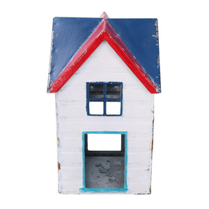 Lanterna metallo mare casetta bianco blu quadro cm 19x19h29