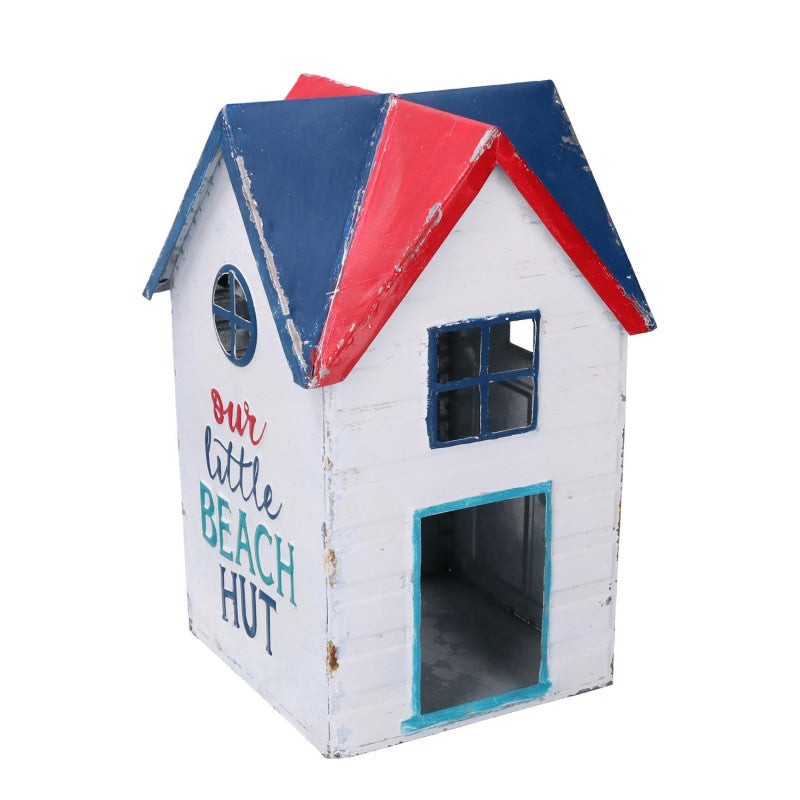 Lanterna metallo mare casetta bianco blu quadro cm 19x19h29