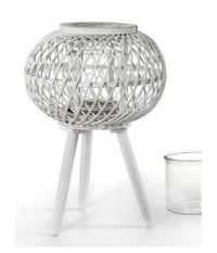 Lanterna Portacandela Con Piedi Tonda 17x46cm In Legno Bambà¹ Vetro Bianco 777929         