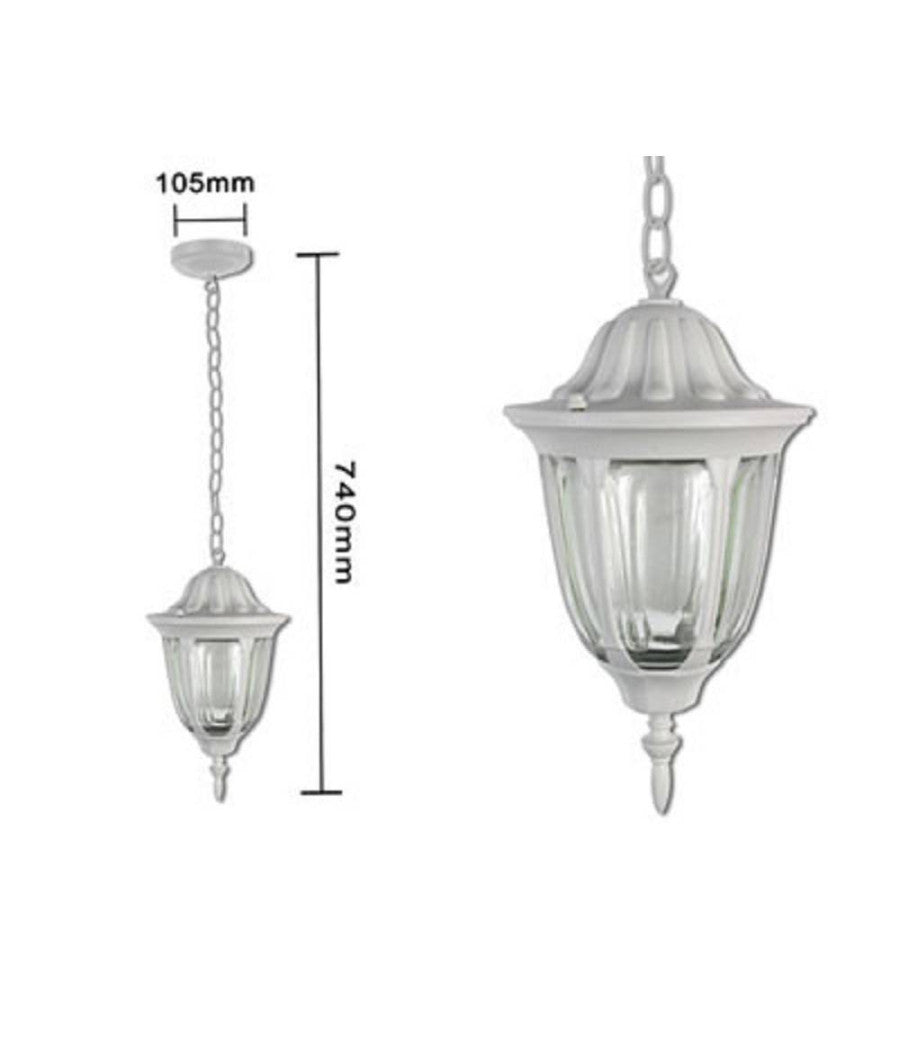 Lanterna Sospesa Da Soffitto Lampada Giardino Retrò Per Esterno Con Catena  Bianco       
