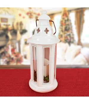 Lanterna Tonda Metallo Bianco Con Candela A Batterie 35 Cm Decorazioni Natalizie         