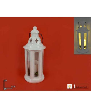 Lanterna Tonda Metallo Bianco Con Candela A Batterie 35 Cm Decorazioni Natalizie         