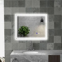 kleankin Specchio Bagno con Luce LED 3 Livelli Rettangolare, Antiappannamento e Interruttore Touch, 90x70cm