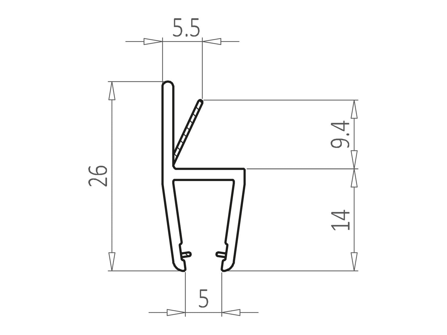 Profileo di guardnizion laterale con aletta rigida Vetro 6/8 mm PG160