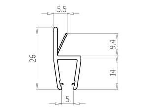 Profileo di guardnizion laterale con aletta rigida Vetro 6/8 mm PG160