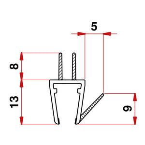 Profilo di guarnizione per box doccia SB3  Vetro 6/8  baffo 8