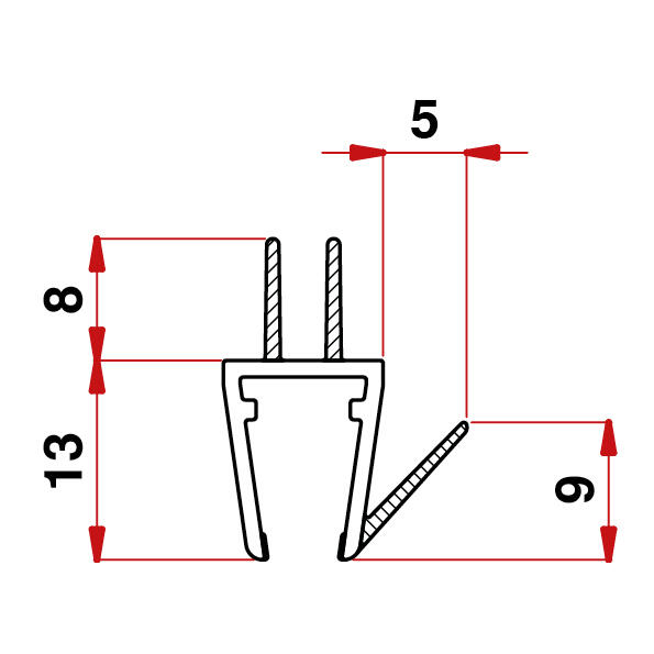 Profilo di guarnizione per box doccia SB3  Vetro 6/8  baffo 8