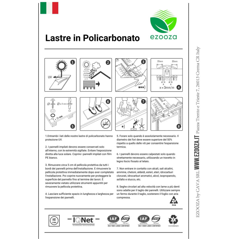 Lastra Policarbonato Alveolare Trasparente 2000x980x16mm
