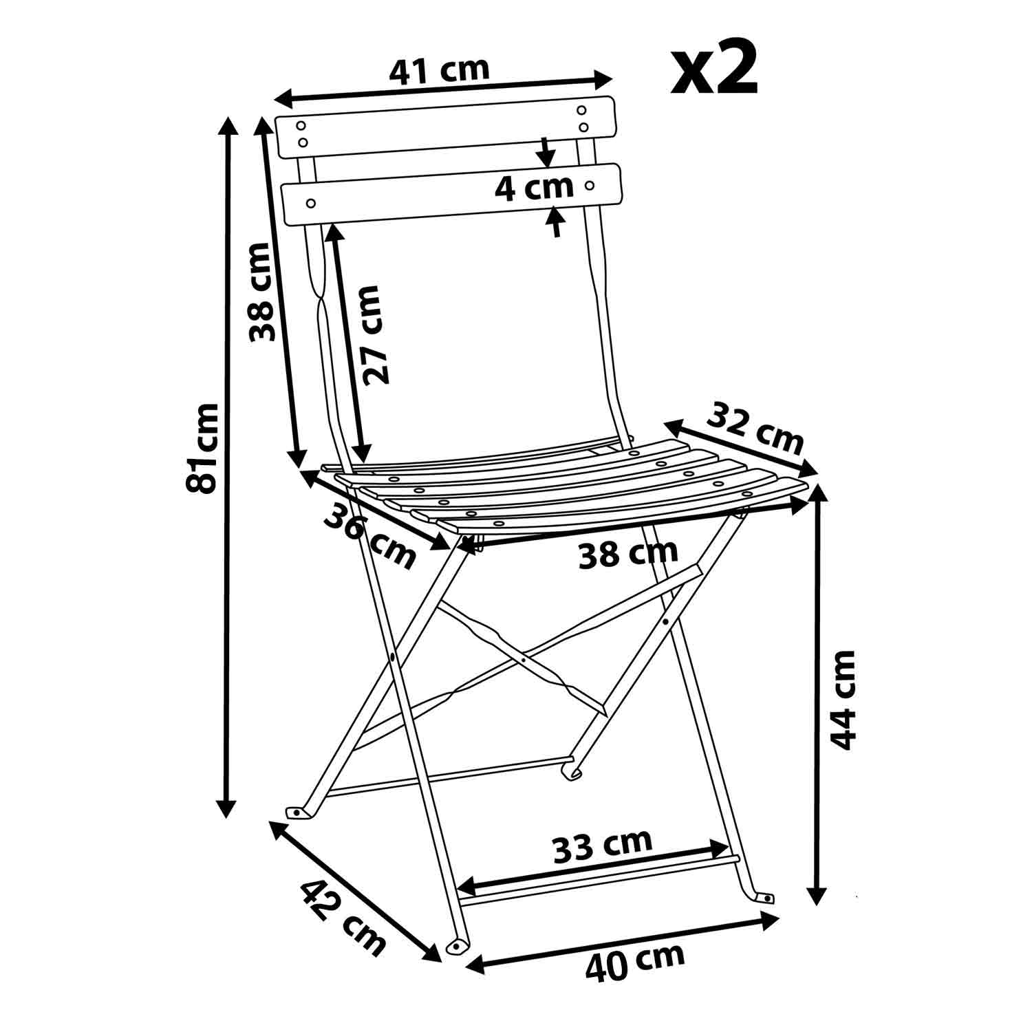 Laura - Coppia di sedie da esterno pieghevoli in stile retrò, colore bianco