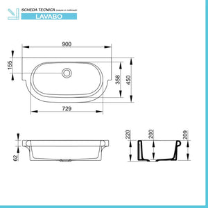 Lavabo a canale 90x45 modello Kenia in ceramica dappoggio o sospeso