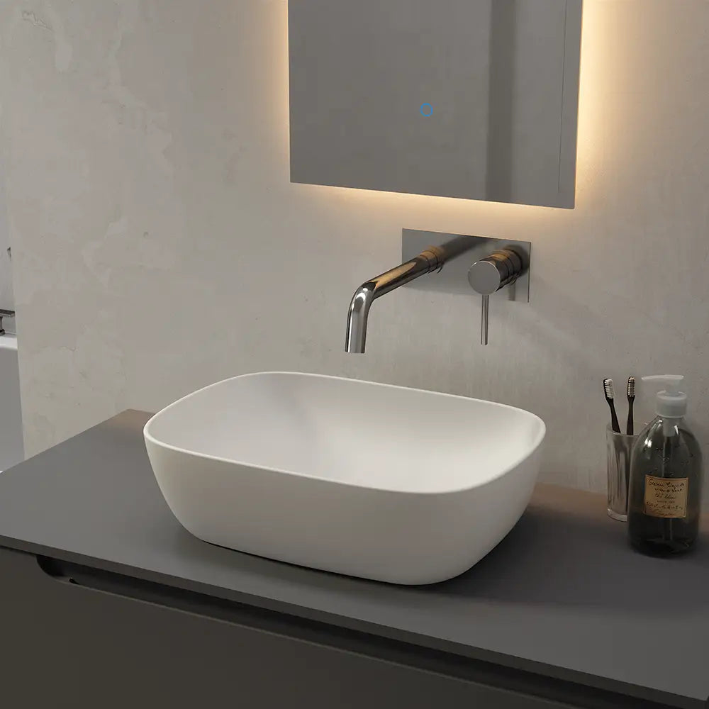 Lavabo da appoggio di forma rettangolare 46,5x33x13,5 cm Bianco opaco