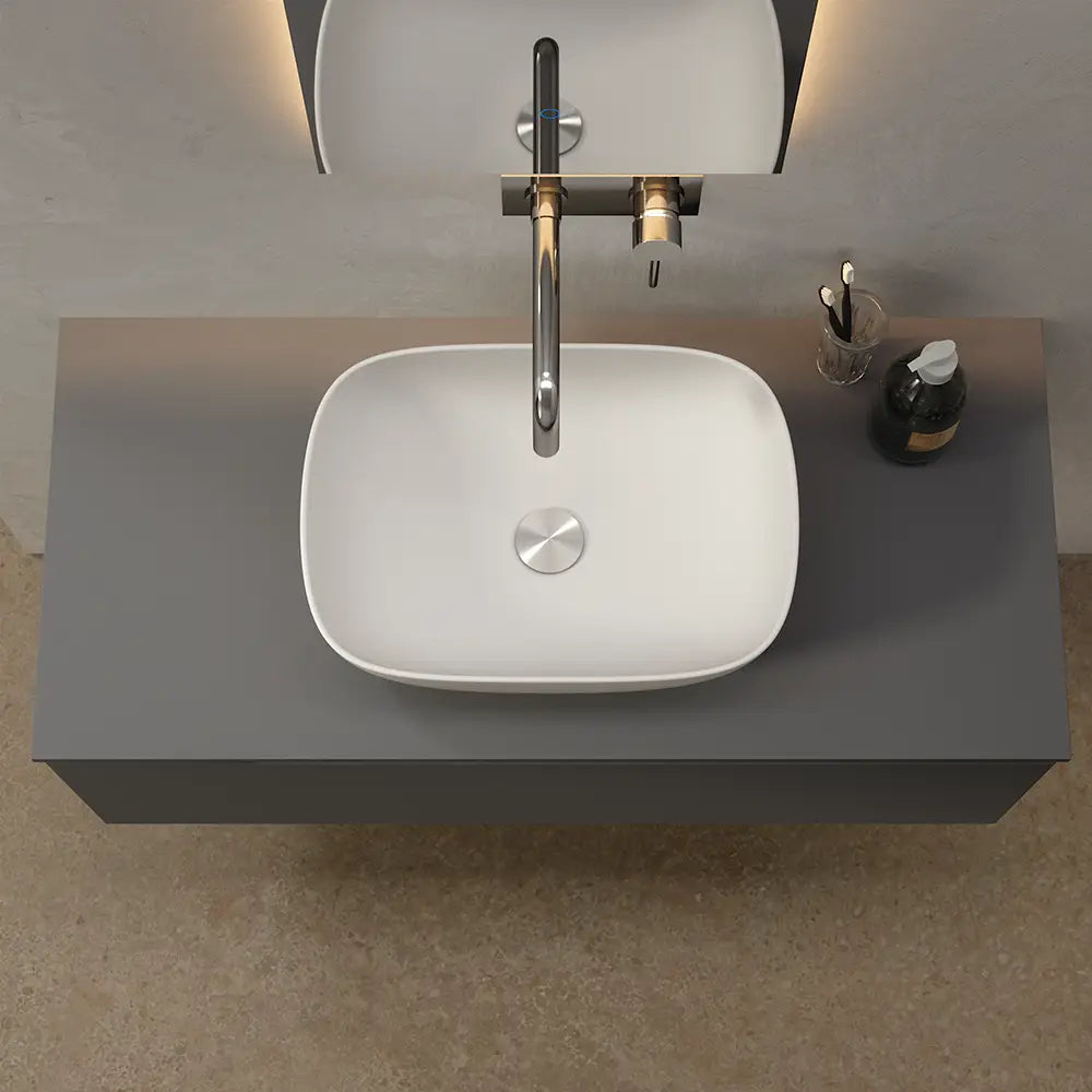 Lavabo da appoggio di forma rettangolare 46,5x33x13,5 cm Bianco opaco