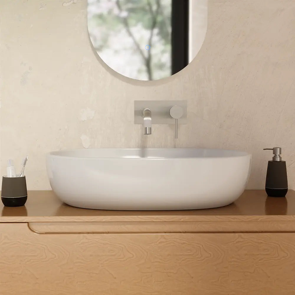 Lavabo da appoggio ovale 60x43x14,5cm in Bianco Lucido