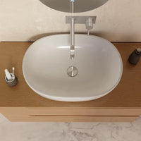 Lavabo da appoggio ovale con bordo slim 61x41x13,5 cm bianco lucido