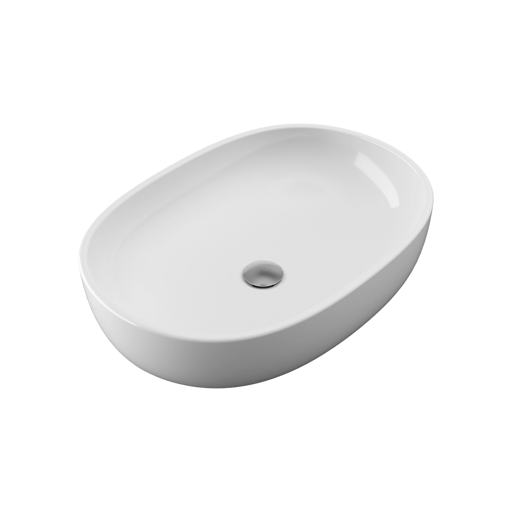 Lavabo da appoggio ovale 60x43x14,5cm in Bianco Lucido