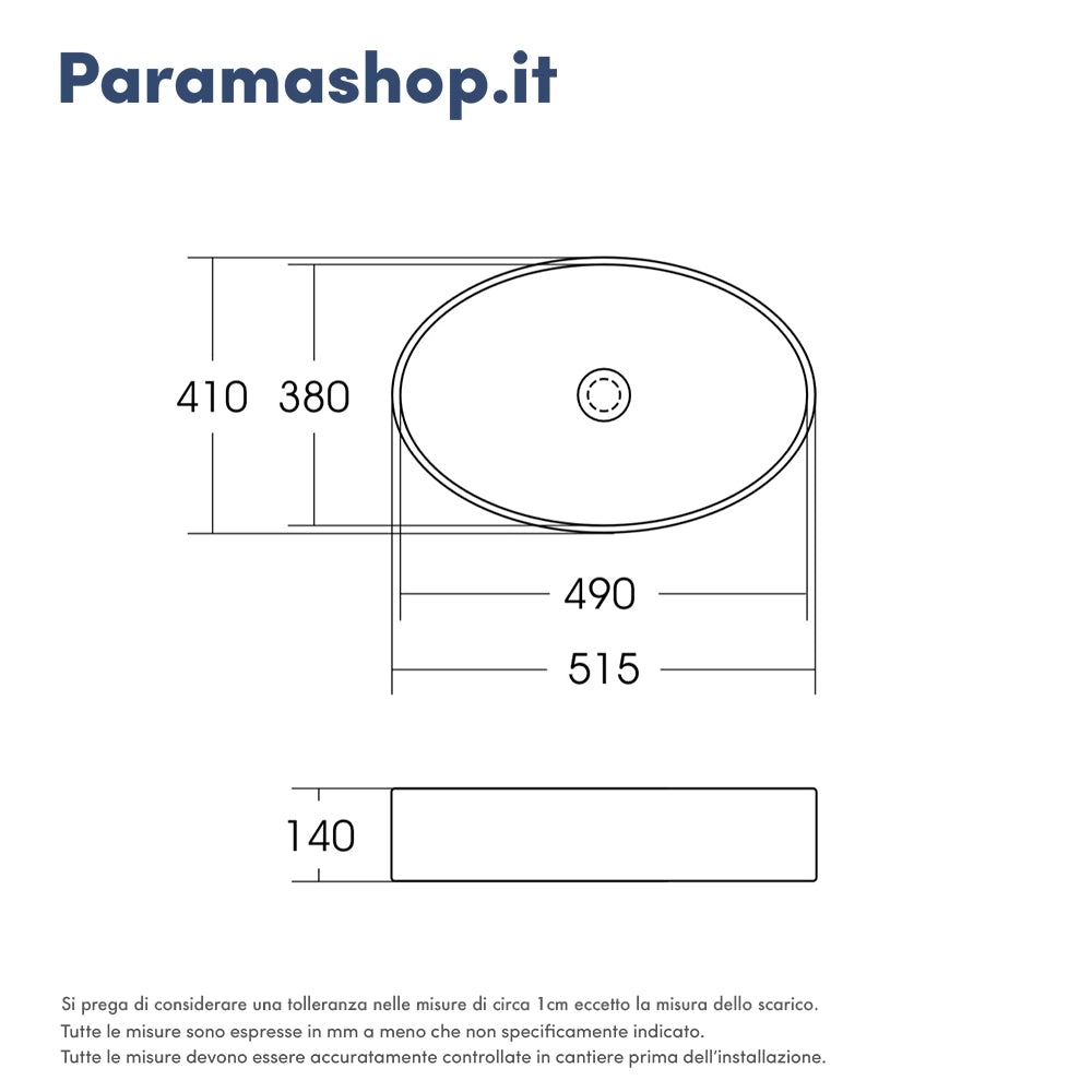 Lavabo da appoggio ovale 51,5x41x14 cm Bianco