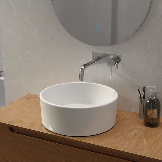 Lavabo da appoggio tondo in ceramica 41,5x41,5x15,5cm bianco lucido
