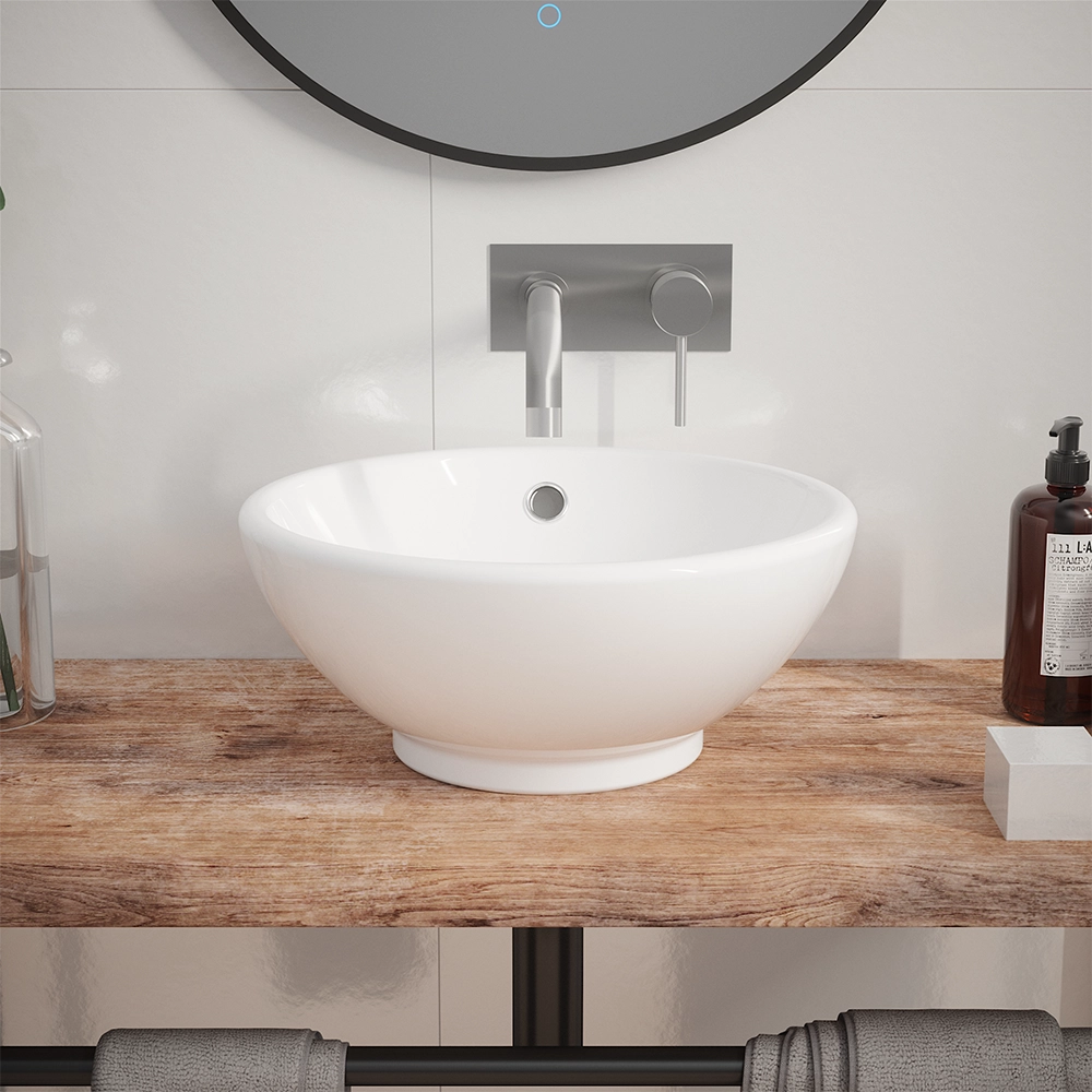 Lavabo da appoggio tondo con troppopieno 40x40x17 cm Bianco