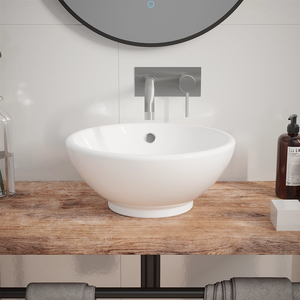 Lavabo da appoggio tondo con troppopieno 40x40x17 cm Bianco