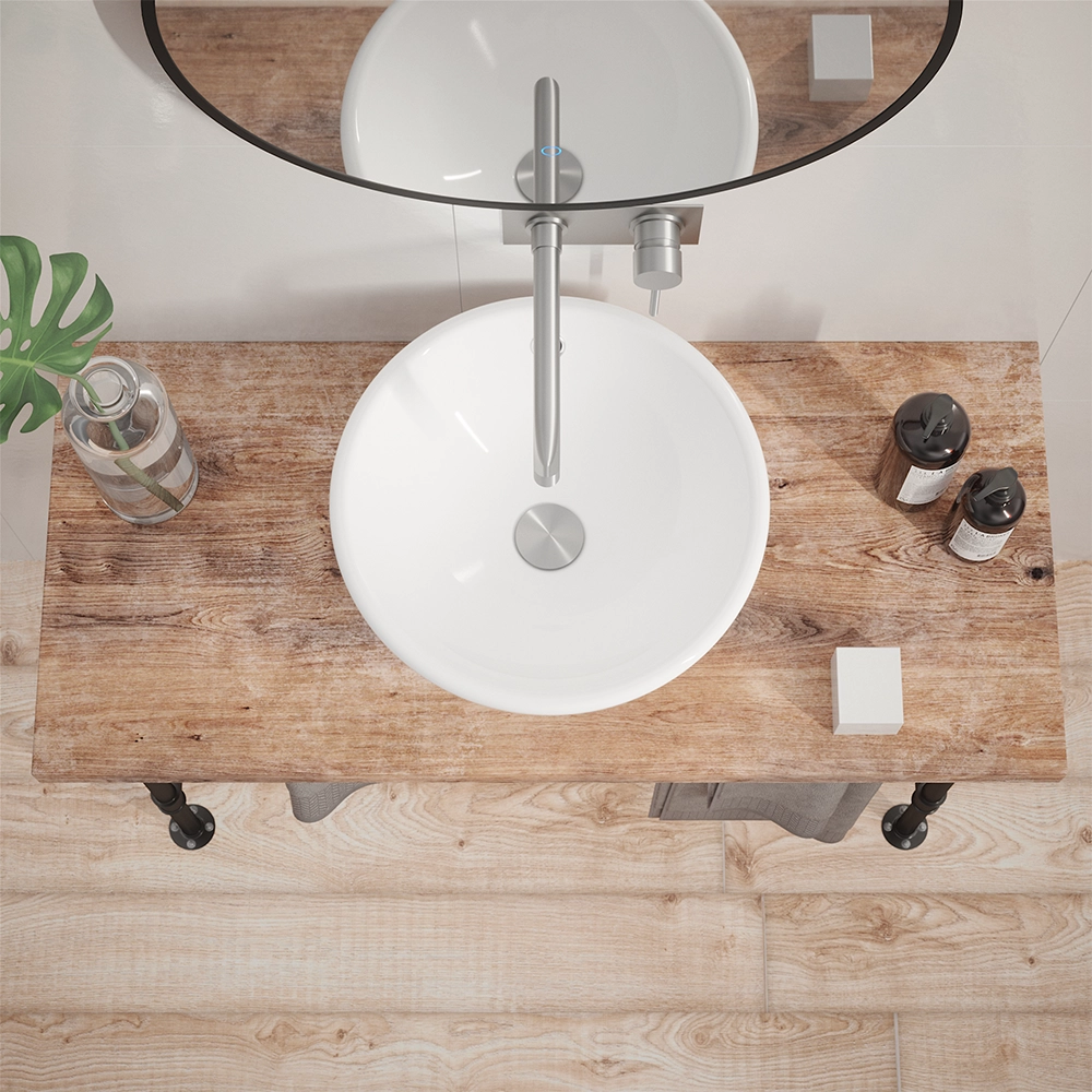 Lavabo da appoggio tondo con troppopieno 40x40x17 cm Bianco