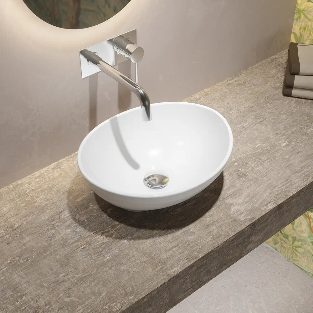 Lavabo da appoggio ovale in ceramica 41x34x14,5 cm Bianco