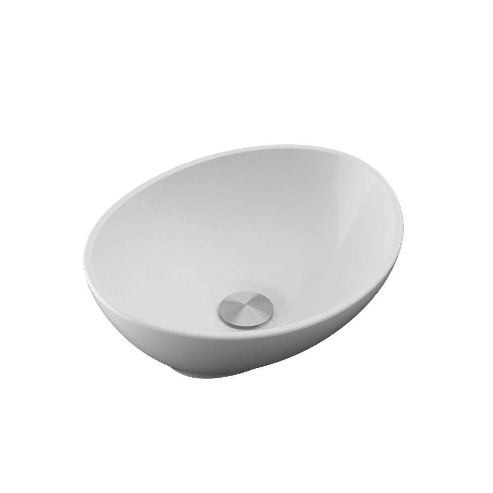 Lavabo da appoggio ovale in ceramica 41x34x14,5 cm Bianco